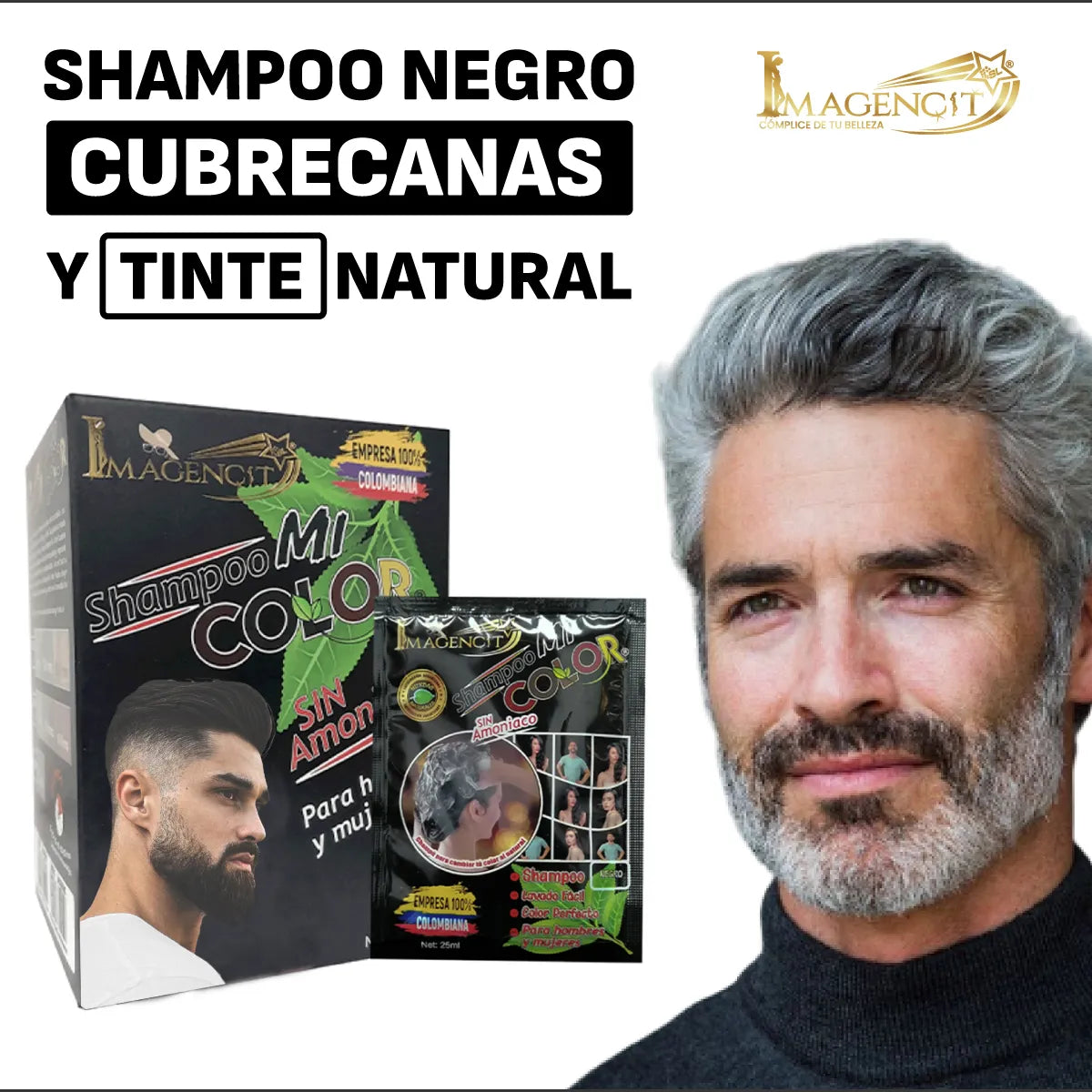 Shampoo Cubre Canas Negro Natural (Sin Amoniaco) – 10 Sobres / 250 ml